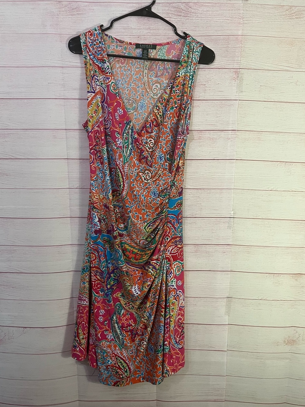 Lauren Ralph Lauren Sleeveless Multicolor Paisley Faux Wrap Dress Size Large